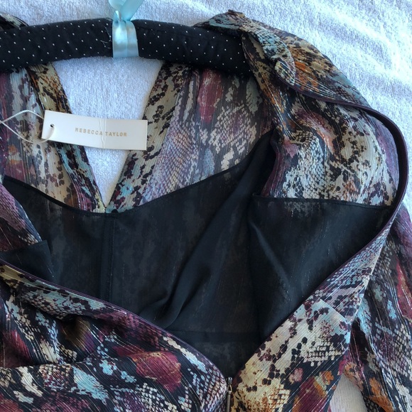 Rebecca Taylor Watercolour Snake V-Neck Top Blouse Size 4 - Picture 11 of 14